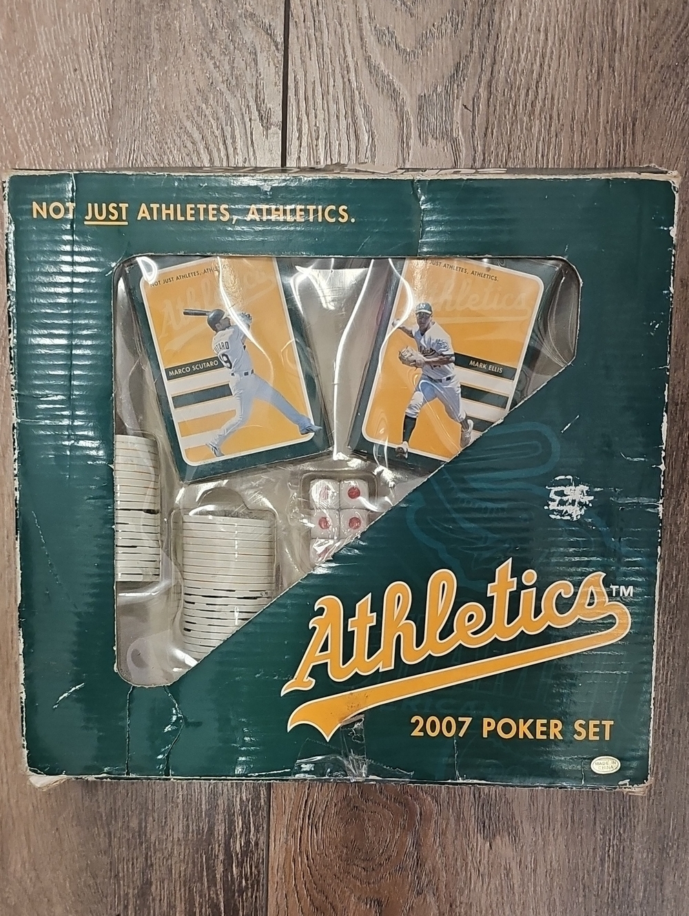 2007 Poker Set — Green and Yellow Card Game Set, Vintage, Oakland Athletics, MLB